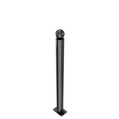 Zwarte design afzetpaal Ø76 mm met bolle kop, vast op voetplaat voor vloermontage.