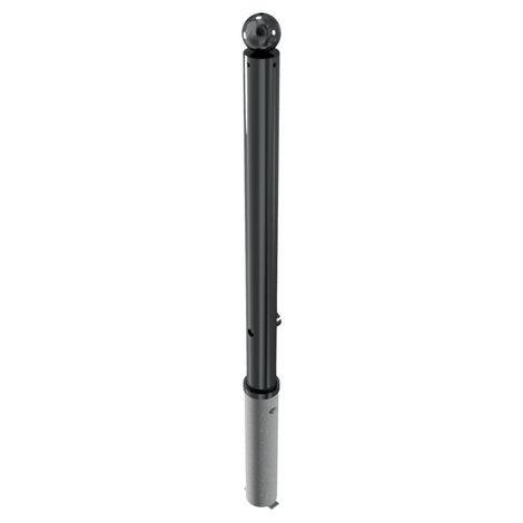 Zwarte design afzetpaal Ø76 mm met bolle kop, uitneembaar voor betonverankering en driekantslot.