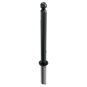 Zwarte design afzetpaal Ø76 mm met kogelkop, uitneembaar voor betonverankering en driekantslot.