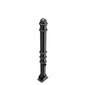 Zwarte design afzetpaal Ø76mm met ringen, neerklapbaar voor vloermontage en driekantslot.