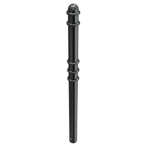Zwarte design afzetpaal Ø76 mm met ringen, vast in de grond voor betonverankering.