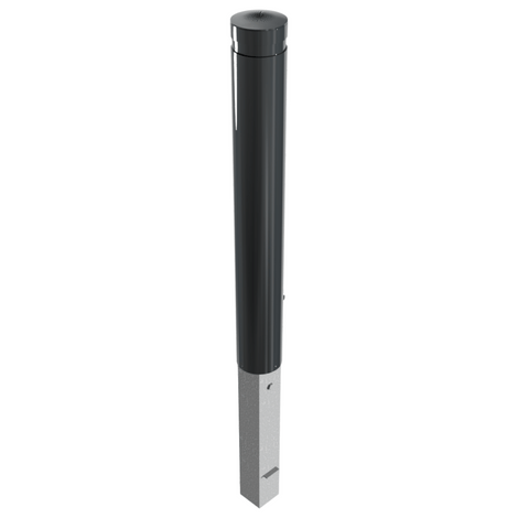 Zwarte afzetpaal Ø120 mm met vlakke kop, uitneembaar voor betonverankering en driekantslot.