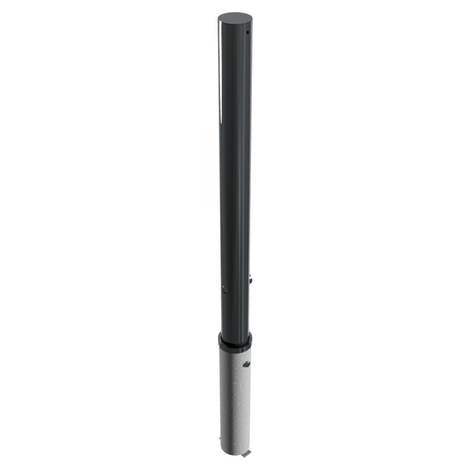 Zwarte design afzetpaal Ø76 mm met vlakke kop, uitneembaar voor betonverankering.