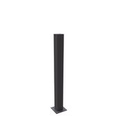 Zwarte design afzetpaal, 80x80 mm, met vlakke kop en voetplaat voor vloermontage.