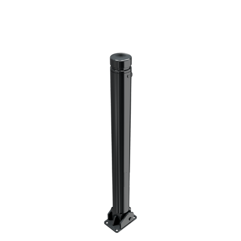 Zwarte neerklapbare afzetpaal Ø82 mm met vlakke kop, voor vloermontage en cilinderslot.