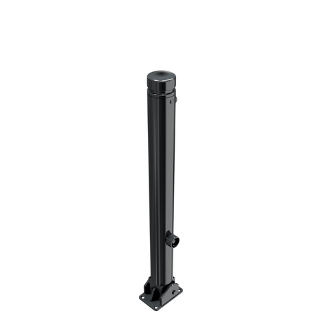 Zwarte neerklapbare afzetpaal Ø82 mm met vlakke kop en driekantslot voor vloermontage.