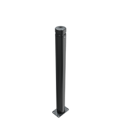 Zwarte design afzetpaal Ø82 mm met vlakke kop, vast op voetplaat voor vloermontage.