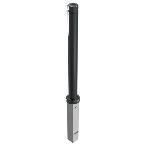 Zwarte design afzetpaal Ø82 mm met vlakke kop, uitneembaar voor betonverankering en cilinderslot.