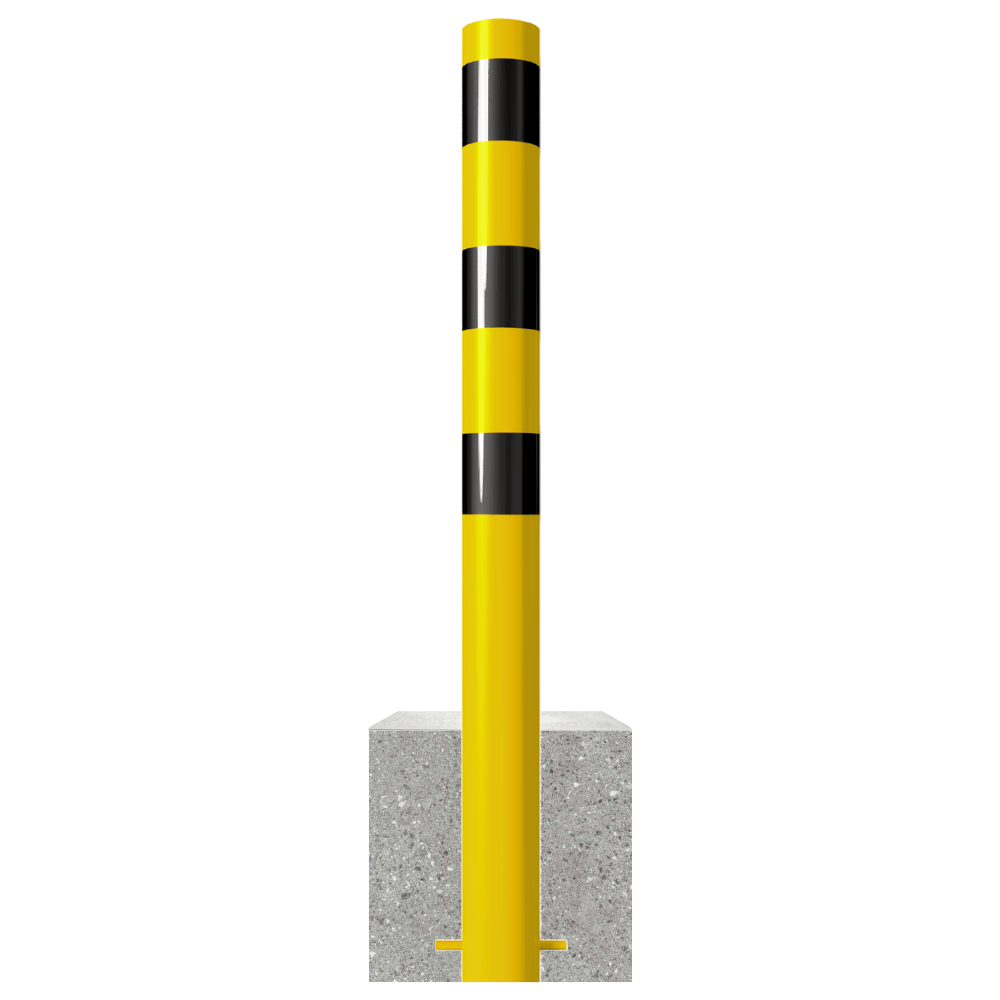 Afzetpaal met betonvoet | Geel-zwart | Ø60 - 102 mm