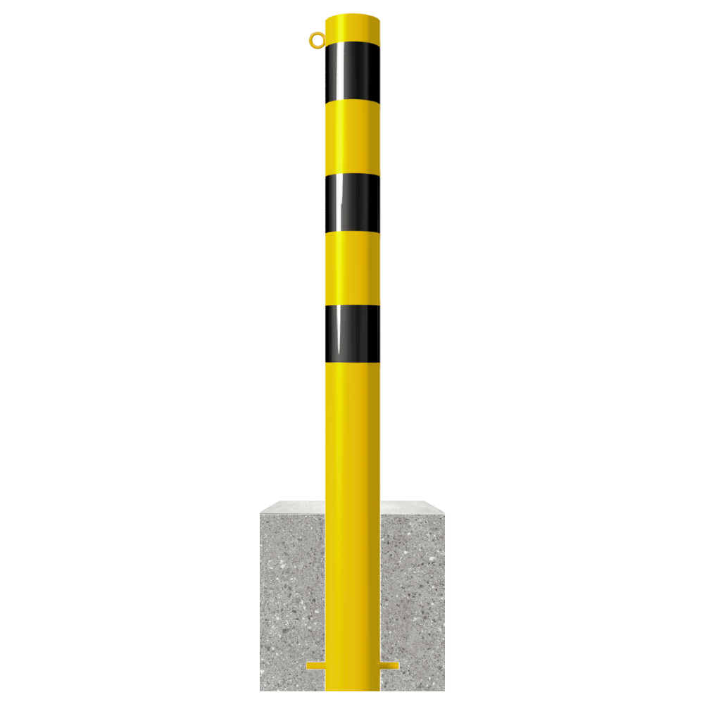 Afzetpaal met betonvoet | Geel-zwart | Ø60 - 102 mm