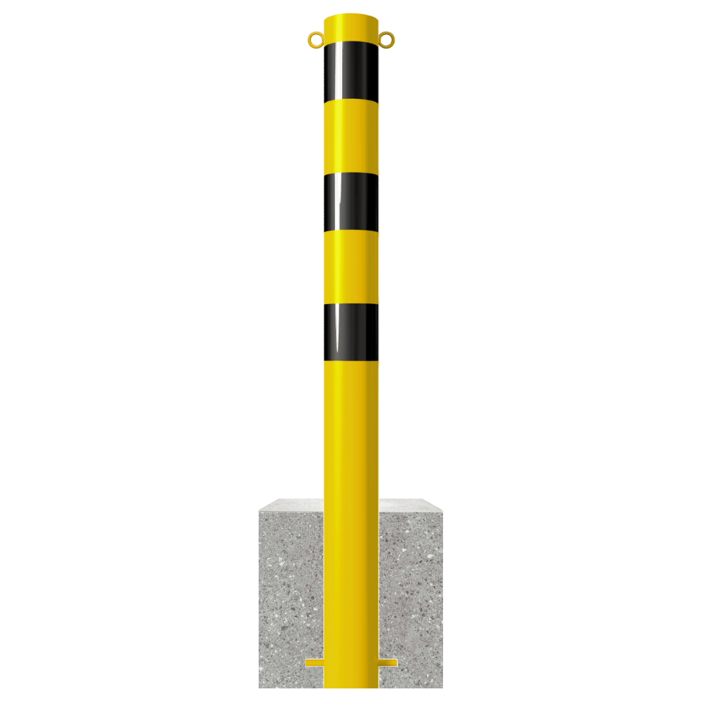 Afzetpaal met betonvoet | Geel-zwart | Ø60 - 102 mm