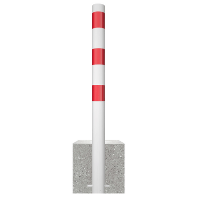 Afzetpaal wit-rood met betonvoet, Ø60-102 mm, voor professionele afzetting.