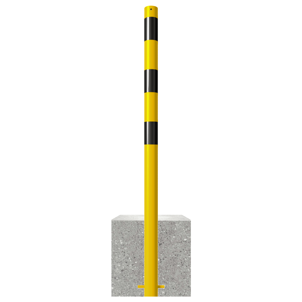 Afzetpaal met betonvoet | Geel-zwart | Ø60 - 102 mm