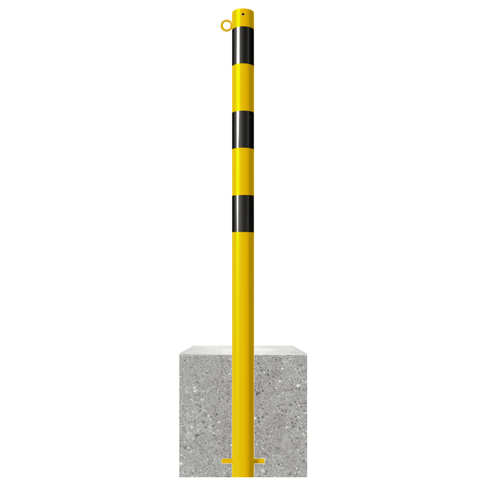 Afzetpaal met betonvoet | Geel-zwart | Ø60 - 102 mm