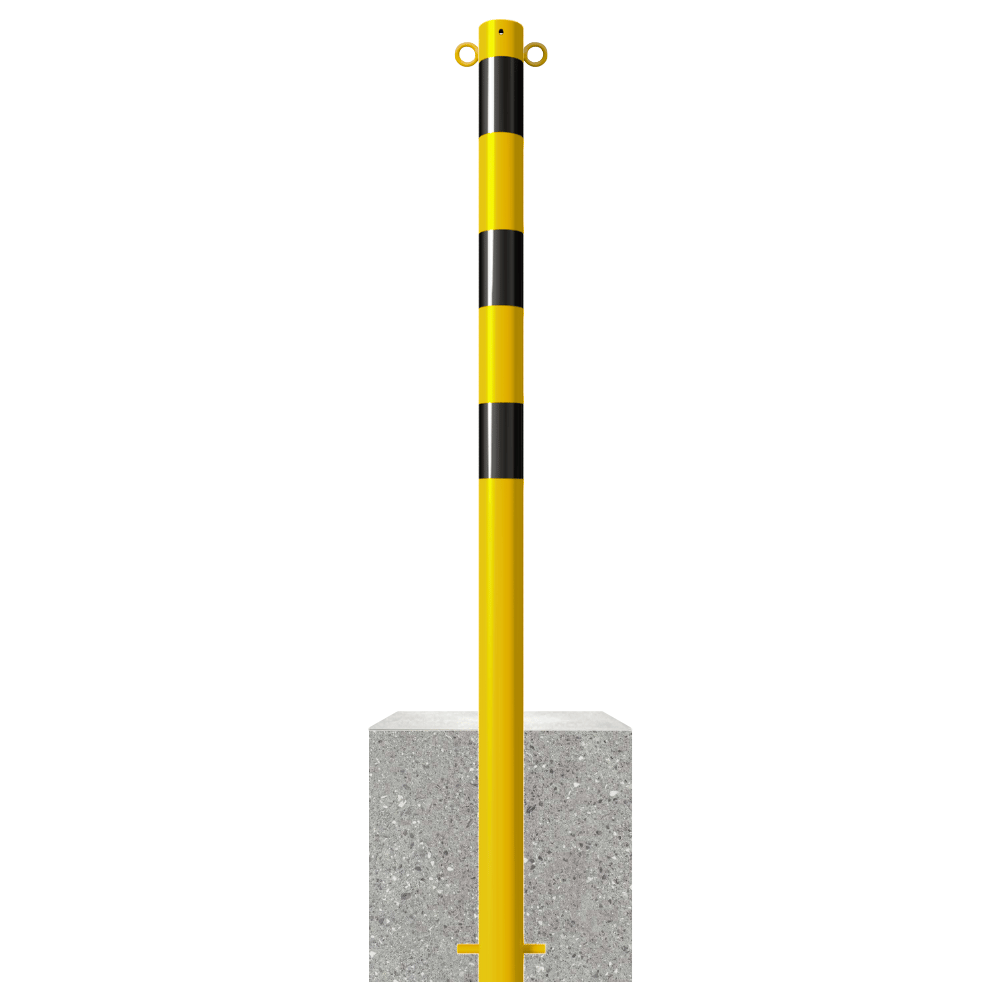Afzetpaal met betonvoet | Geel-zwart | Ø60 - 102 mm