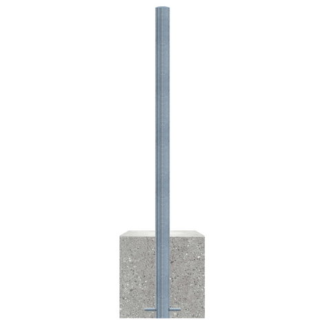 Verzinkte stalen afzetpaal (Ø60 mm) met geïntegreerde betonvoet, voor duurzame buitentoepassingen.