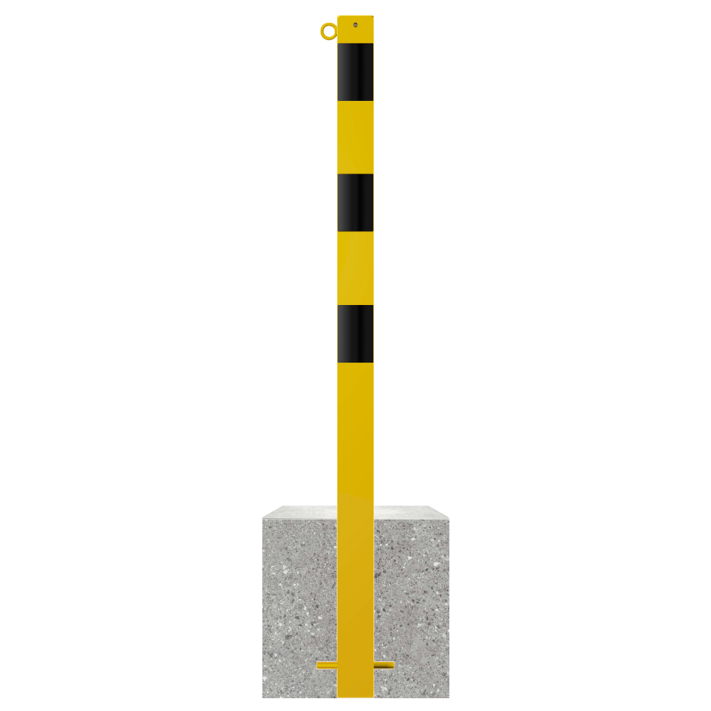 Afzetpaal met betonvoet | Geel-zwart | Ø60 - 102 mm
