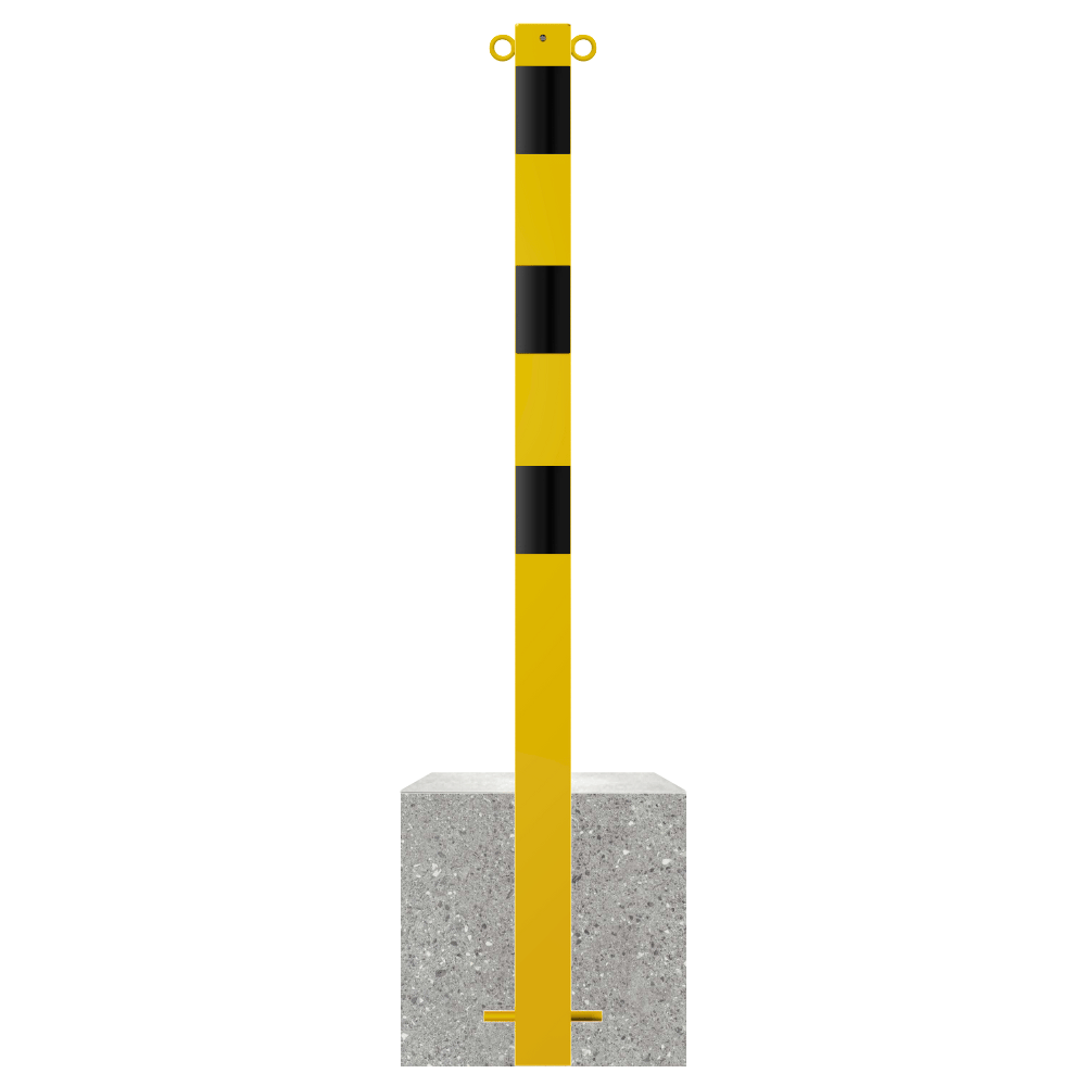 Afzetpaal met betonvoet | Geel-zwart | Ø60 - 102 mm