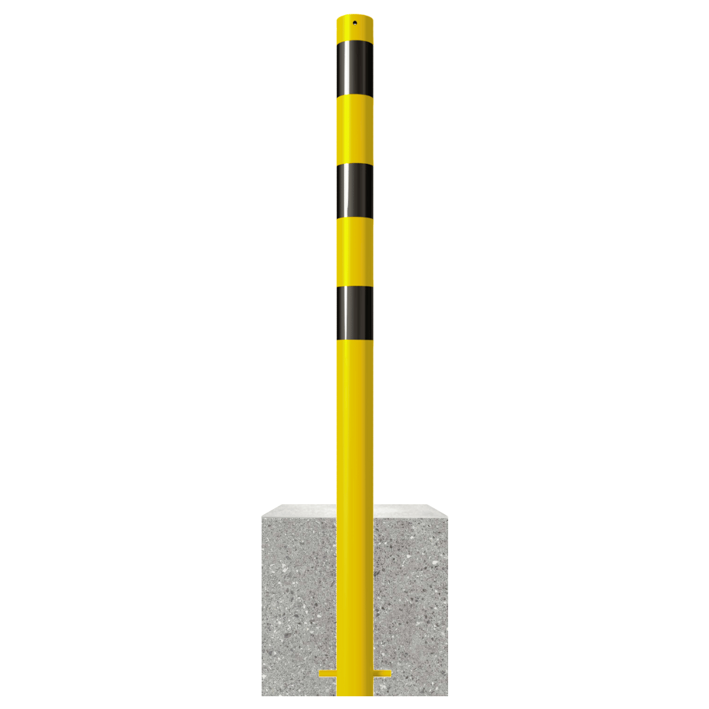 Afzetpaal met betonvoet | Geel-zwart | Ø60 - 102 mm
