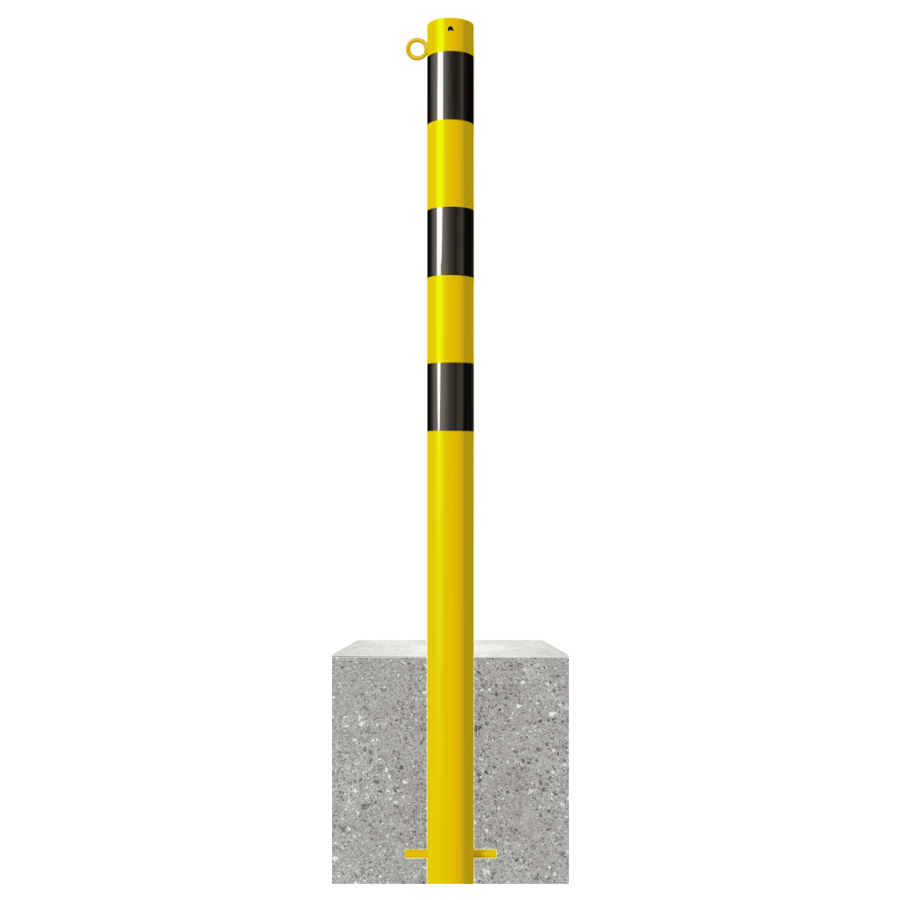 Afzetpaal met betonvoet | Geel-zwart | Ø60 - 102 mm