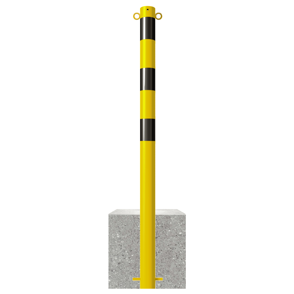 Afzetpaal met betonvoet | Geel-zwart | Ø60 - 102 mm