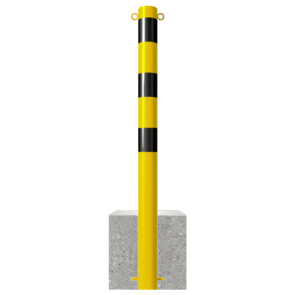 Afzetpaal met betonvoet | Geel-zwart | Ø60 - 102 mm