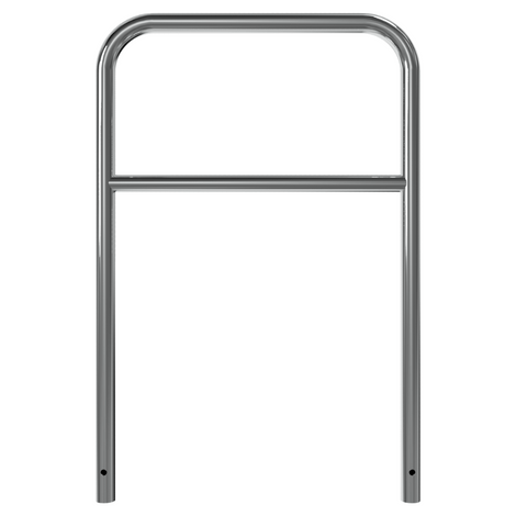 Glanzende RVS beschermbeugel Ø48 mm, 800x1200 mm, met tussenbuis en gaten voor betonverankering.