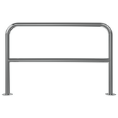 RVS beschermbeugel Ø48 mm, 1200x800 mm, met tussenbuis en voetplaten, glanzend metaal.