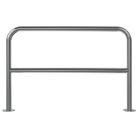 RVS beschermbeugel Ø48 mm, 1200x800 mm, met tussenbuis en voetplaten, glanzend metaal.