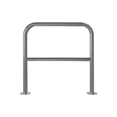 Glanzende RVS beschermbeugel Ø48 mm, 800x800 mm, met tussenbuis en voetplaten.