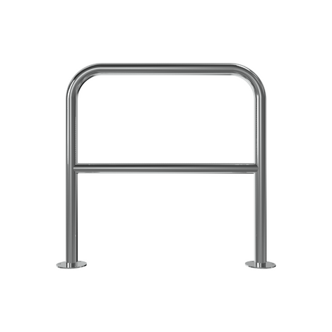 Glanzende RVS beschermbeugel Ø48 mm, 800x800 mm, met tussenbuis en voetplaten.