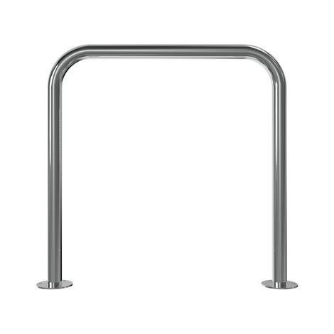 Glanzende RVS beschermbeugel Ø48 mm op ronde voetplaten, zonder tussenbuis, voor professionele toepassingen.
