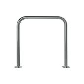 RVS beschermbeugel Ø48 mm, 800x800 mm, op voetplaat, zonder tussenbuis, glanzend metaal.