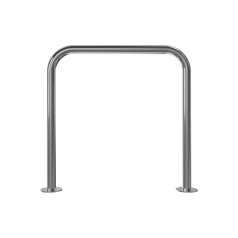 RVS beschermbeugel Ø48 mm, 800x800 mm, op voetplaat, zonder tussenbuis, glanzend metaal.