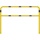 Gele en zwart gestreepte beschermbeugel Ø48 mm, 2000x1400 mm, voor betonverankering, met tussenbuis.