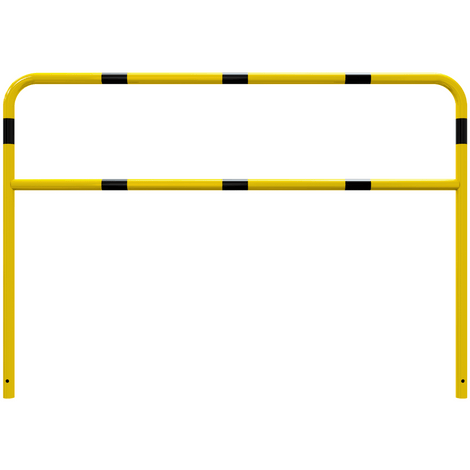 Gele en zwart gestreepte beschermbeugel Ø48 mm, 2000x1400 mm, voor betonverankering, met tussenbuis.