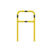 Gele en zwart gestreepte beschermbeugel Ø48 mm, 700x1200 mm, voor betonverankering.