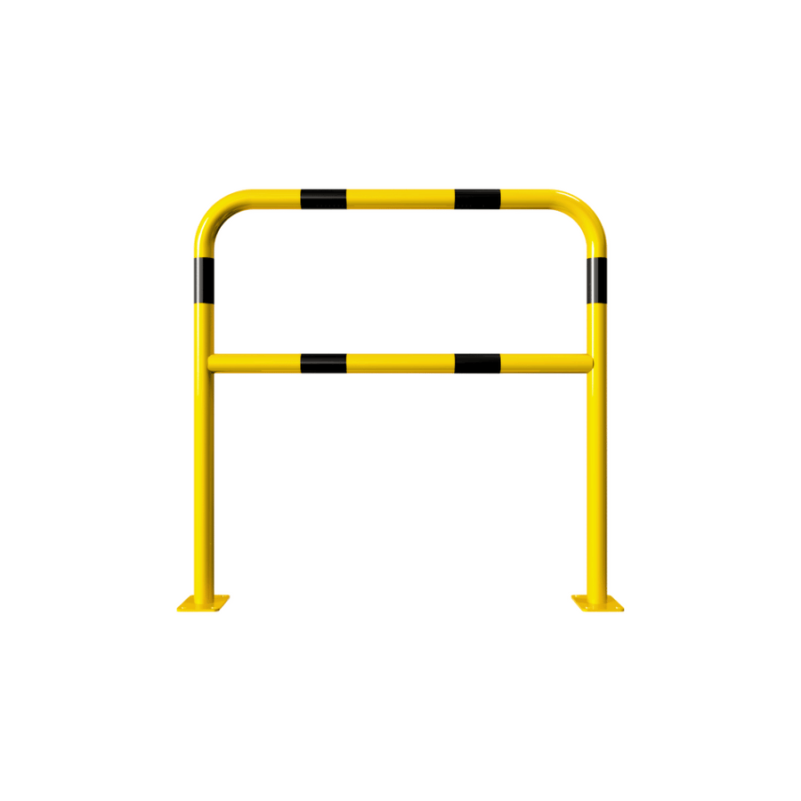 Beschermbeugel Ø48 mm | Geel-zwart | Op voetplaat | Met tussenbuis