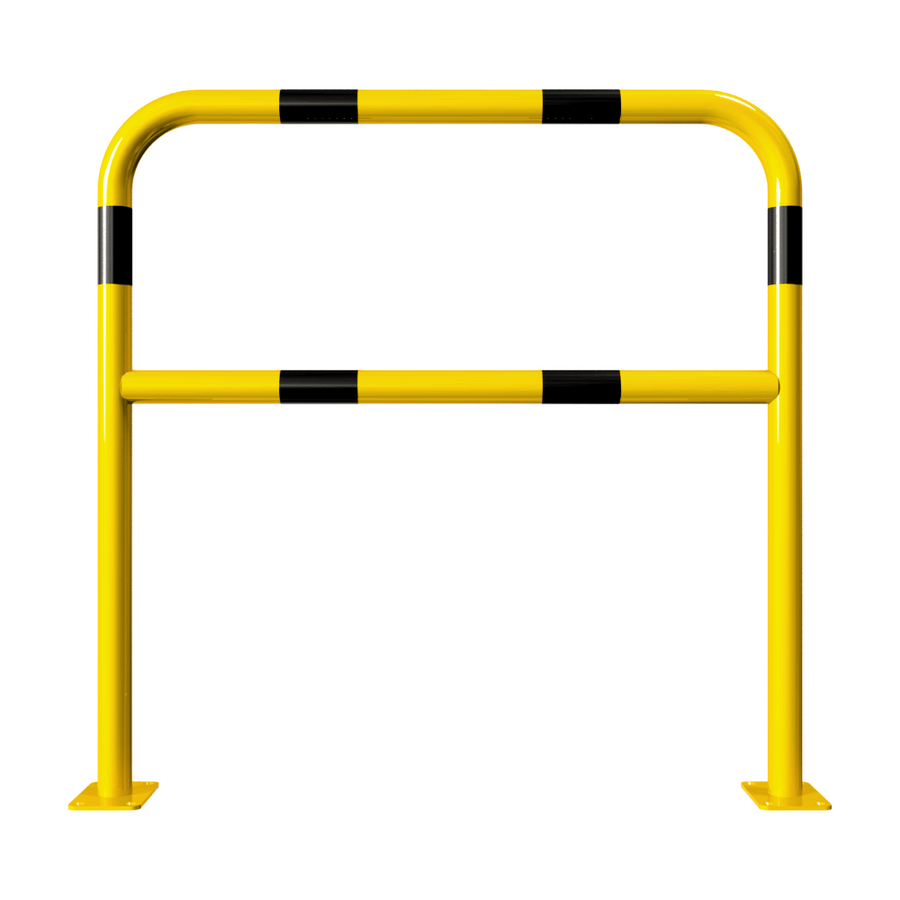 Beschermbeugel Ø48 mm | Geel-zwart | Op voetplaat | Met tussenbuis