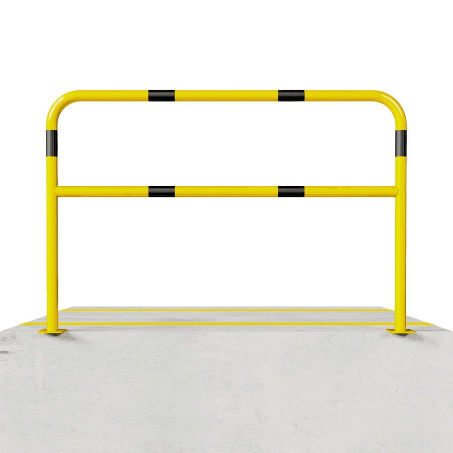 Beschermbeugel Ø48 mm | Geel-zwart | Op voetplaat | Met tussenbuis