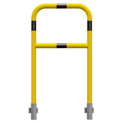 Gele en zwart gestreepte veiligheidsrailing Ø48 mm, 700x1200 mm, voor muurbevestiging, afneembaar.