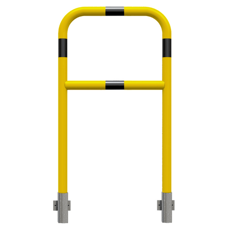 Gele en zwart gestreepte veiligheidsrailing Ø48 mm, 700x1200 mm, voor muurbevestiging, afneembaar.