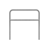 Verzinkt stalen beschermbeugel, Ø48 mm, 1200x1200 mm, met tussenbuis voor betonverankering.