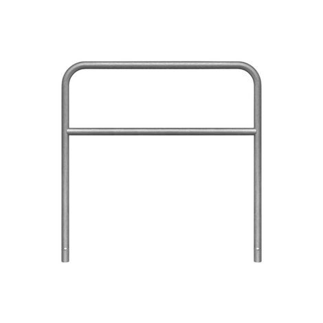 Verzinkt stalen beschermbeugel, Ø48 mm, 1200x1200 mm, met tussenbuis voor betonverankering.