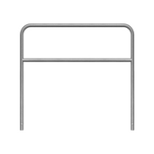 Verzinkt stalen beschermbeugel Ø48 mm, 1500x1400 mm, met tussenbuis voor betonverankering.