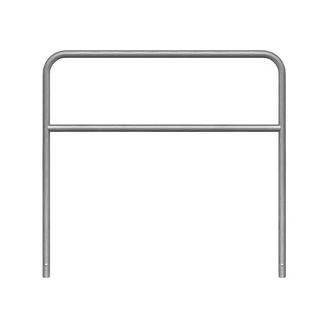 Verzinkt stalen beschermbeugel Ø48 mm, 1500x1400 mm, met tussenbuis voor betonverankering.