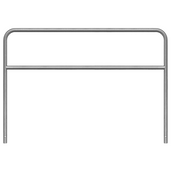 Verzinkt stalen beschermbeugel Ø48 mm, 2000x1400 mm, met tussenbuis voor betonverankering.