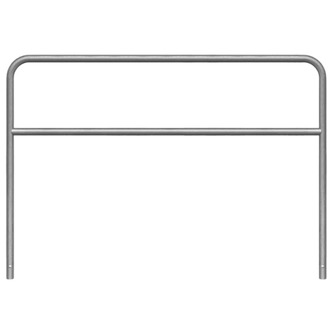 Verzinkt stalen beschermbeugel Ø48 mm, 2000x1400 mm, met tussenbuis voor betonverankering.