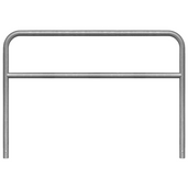 Verzinkt stalen beschermbeugel Ø60 mm, 2000x1400 mm, met tussenbuis voor betonverankering.