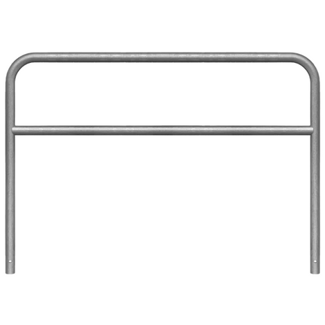 Verzinkt stalen beschermbeugel Ø60 mm, 2000x1400 mm, met tussenbuis voor betonverankering.